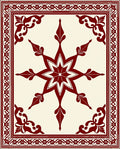 Crimson Starburst and Scrollwork Border Rug