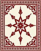 Crimson Starburst and Scrollwork Border Rug