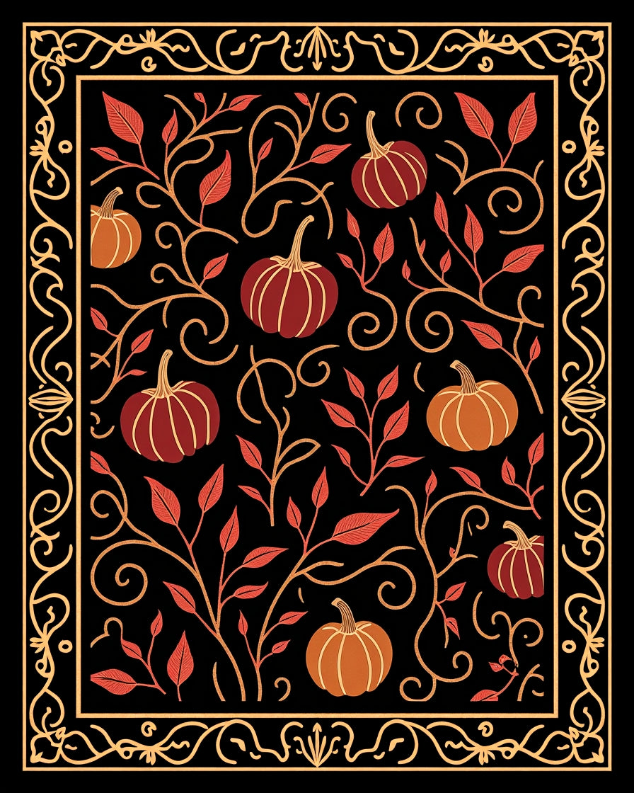 Orante Black Pumpkin Foliage Border Rug