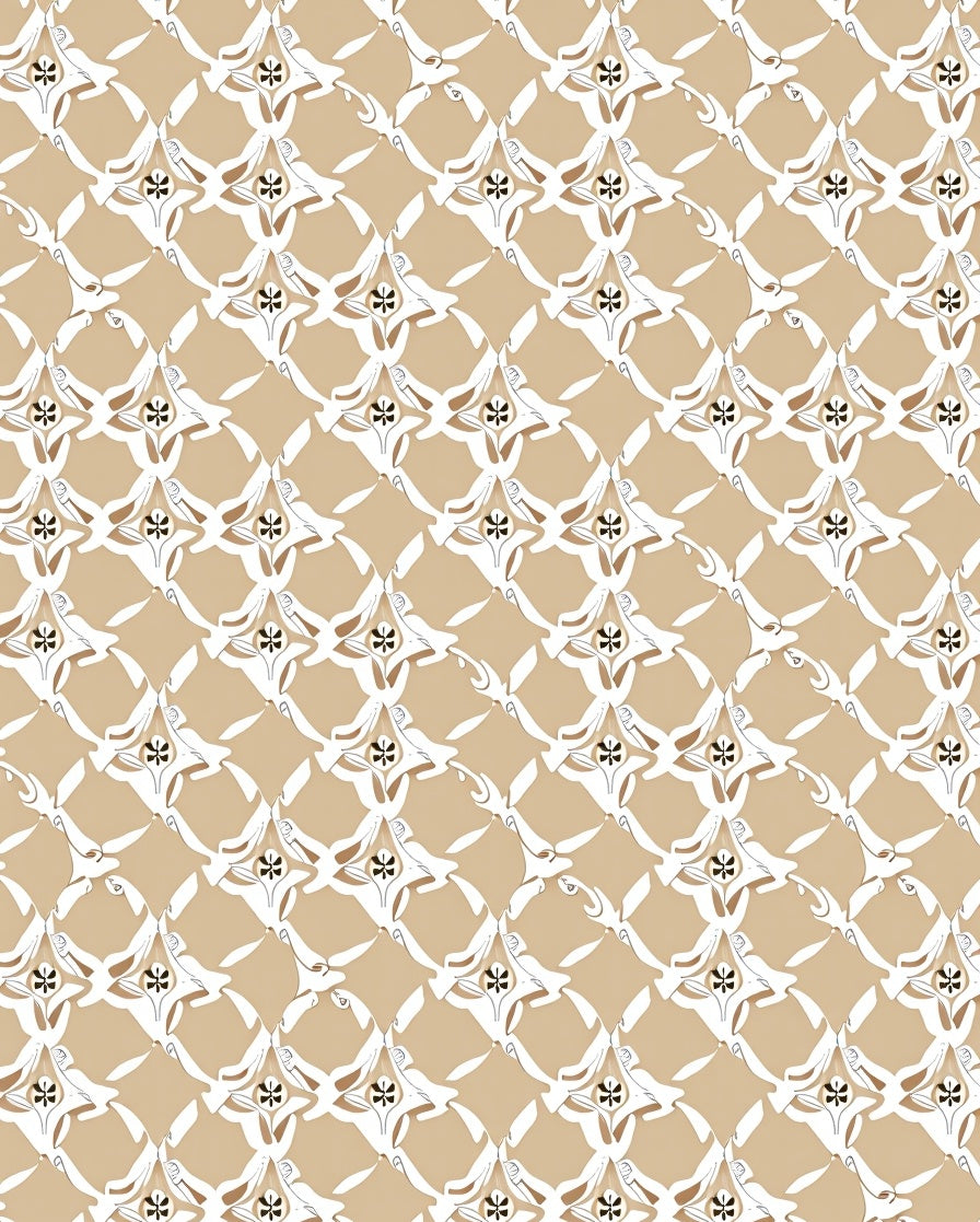 Neutral Taupe Lattice Floral Medallions Rug