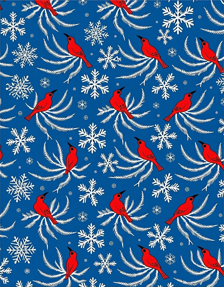 Crimson Cardinals Snowflakes Blue Rug