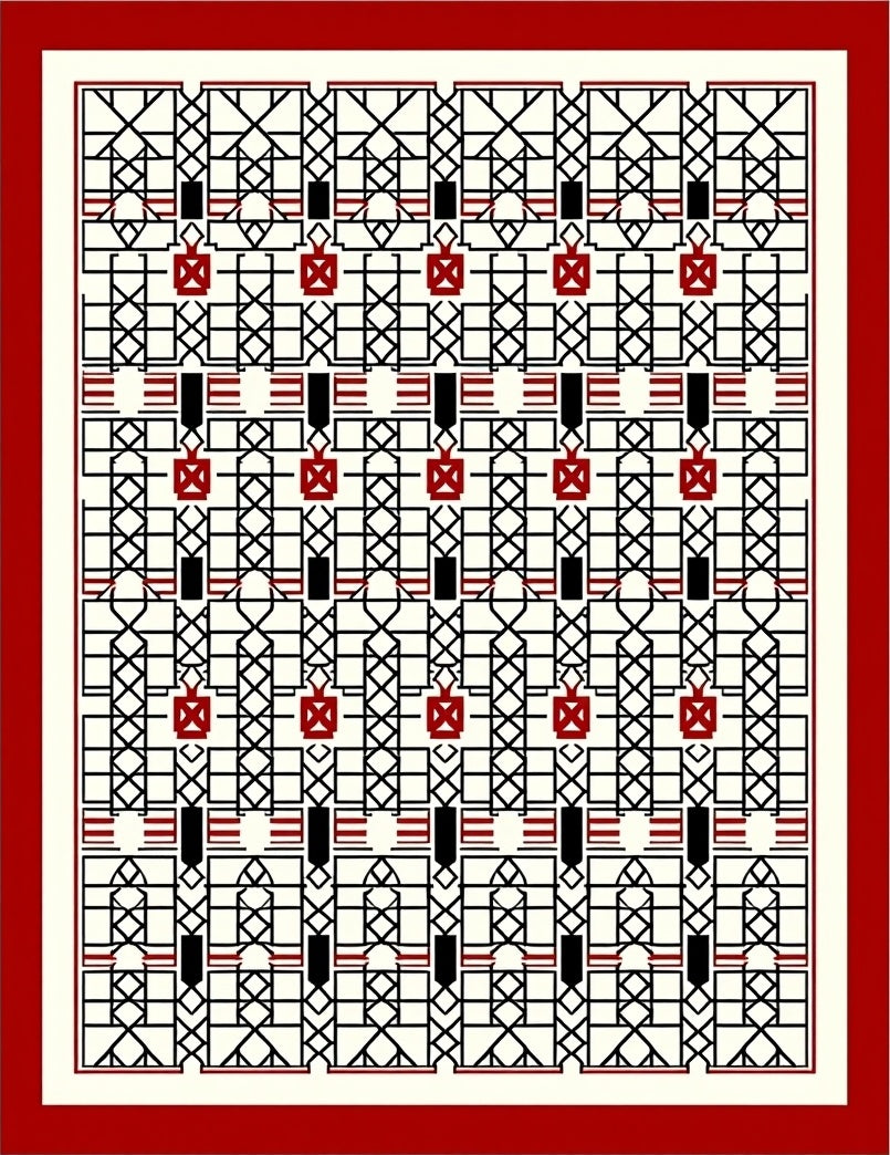 Geometric Lattice Red Black Cream Rug