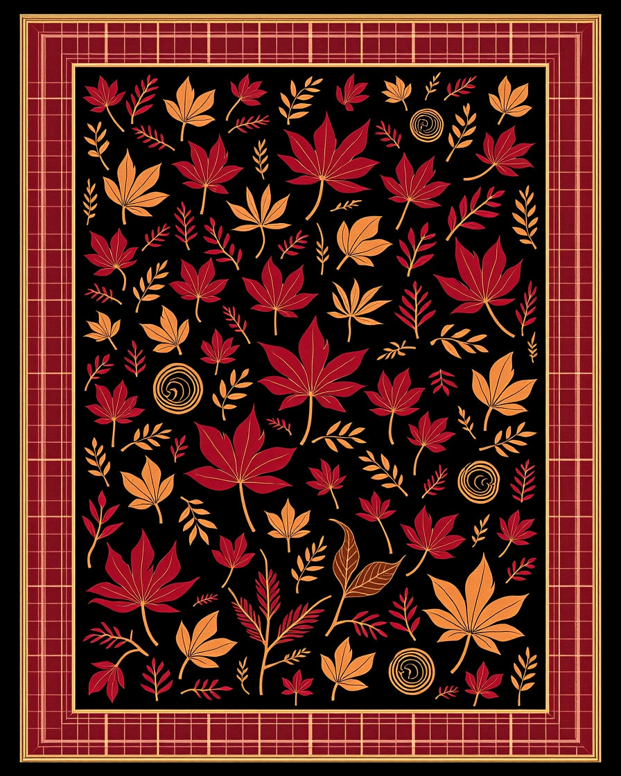 Autumn Maple Leaf Scarlet Gold Border Rug