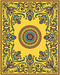Vibrant Yellow Floral Medallion Border Rug