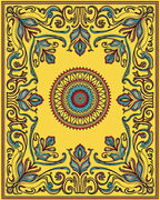Vibrant Yellow Floral Medallion Border Rug