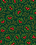Deep Green Holly Berry Branch Rug