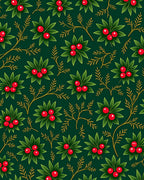 Deep Green Holly Berry Branch Rug