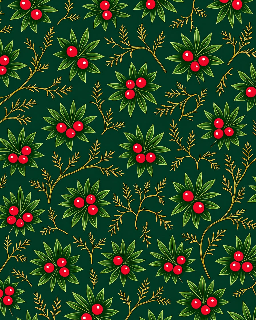 Deep Green Holly Berry Branch Rug