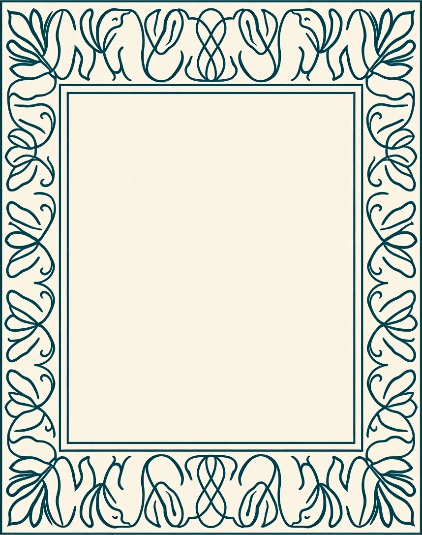 Deep Teal Botanical Vintage Frame Rug