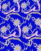 Whimsical Blue Daisy Floral Swirl Rug