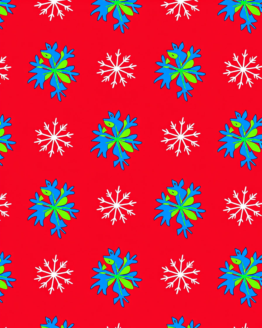 Bright Blue Green Red Snowflakes Rug
