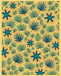 Teal Starburst Foliage Yellow Background Rug