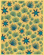 Teal Starburst Foliage Yellow Background Rug