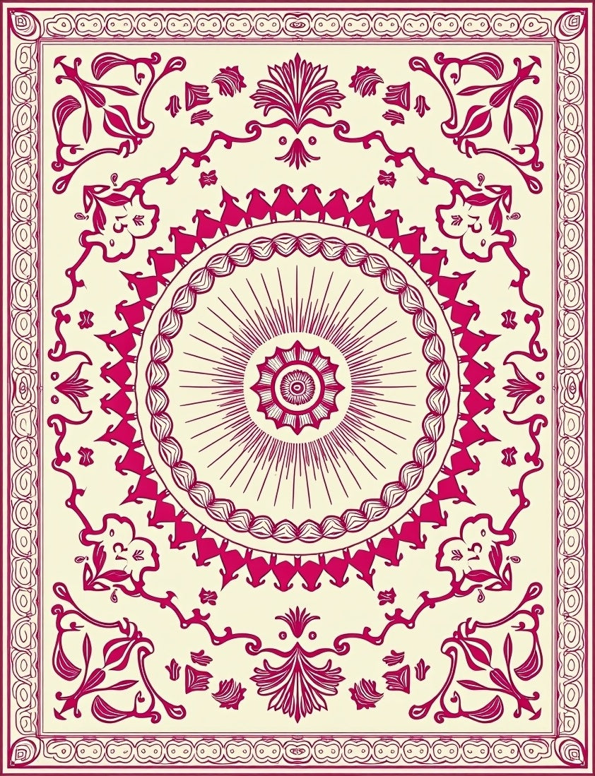 Crimson Floral Medallion Cream Rug