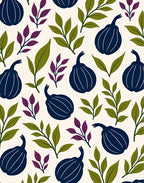 Deep Blue Fig Leaf Botanical Arrangement Rug