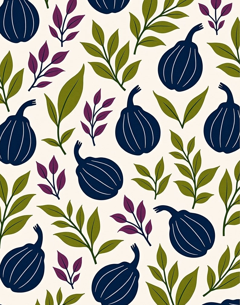 Deep Blue Fig Leaf Botanical Arrangement Rug