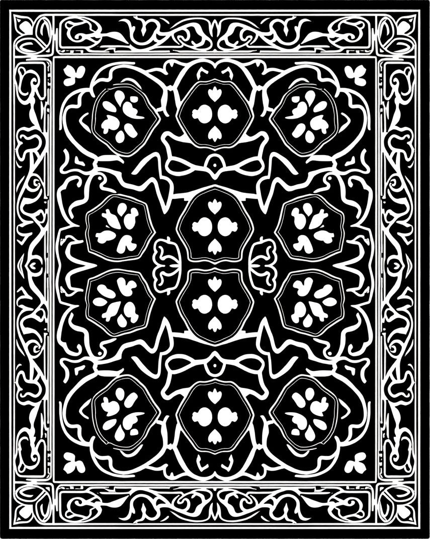 Black White Intricate Floral Medallion Rug