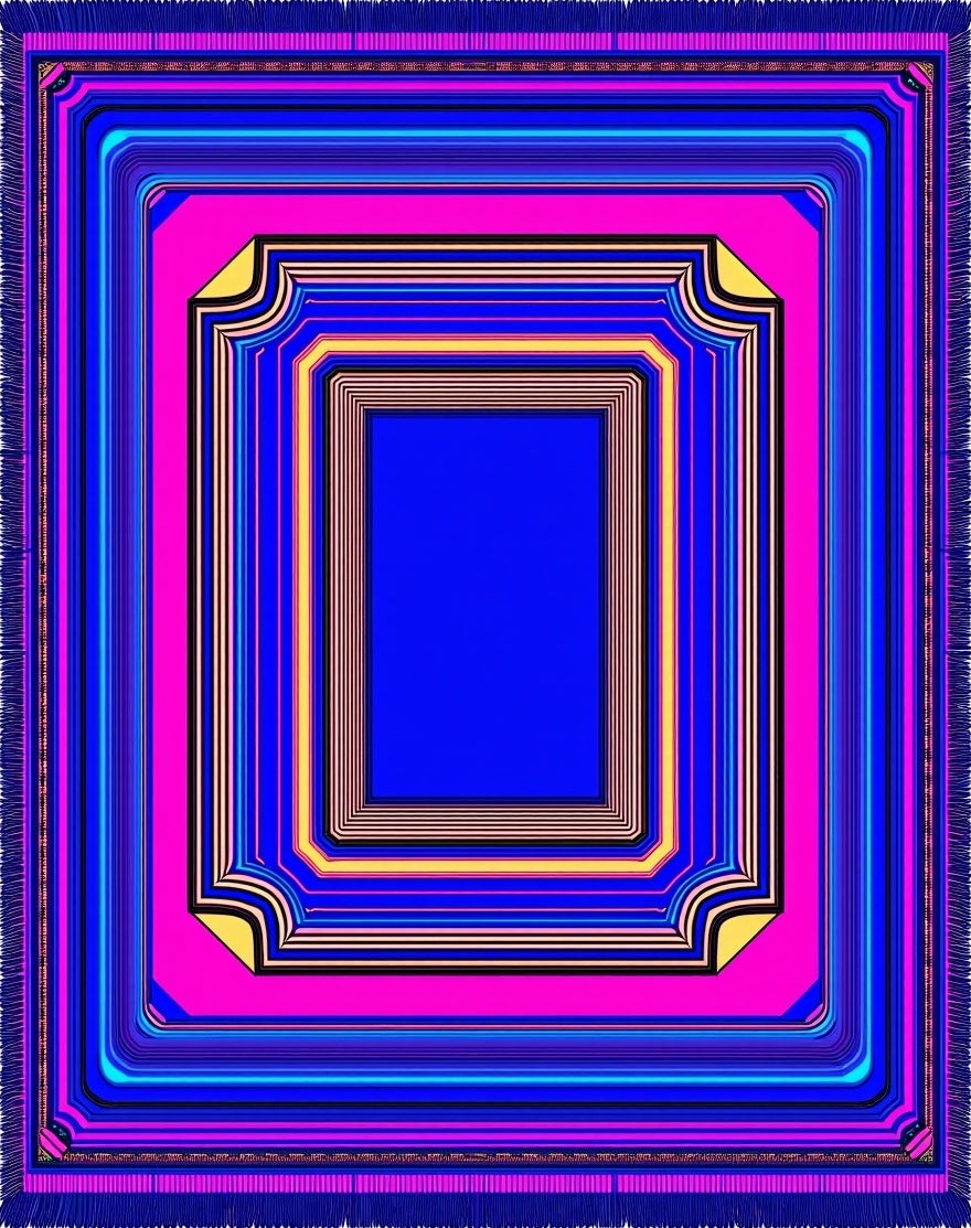 Bold Neon Geometric Layered Frame Rug