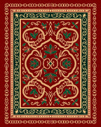 Rich Crimson Emerald Vine Intricate Rug