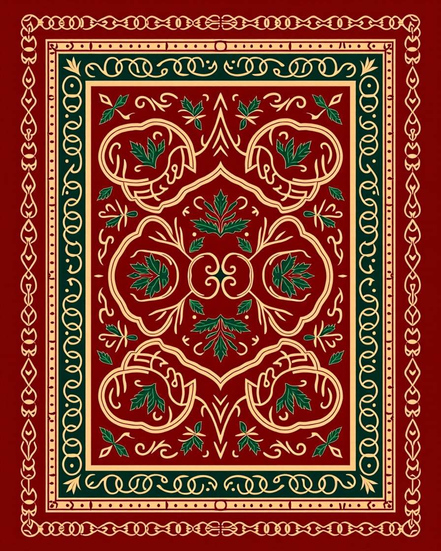 Rich Crimson Emerald Vine Intricate Rug