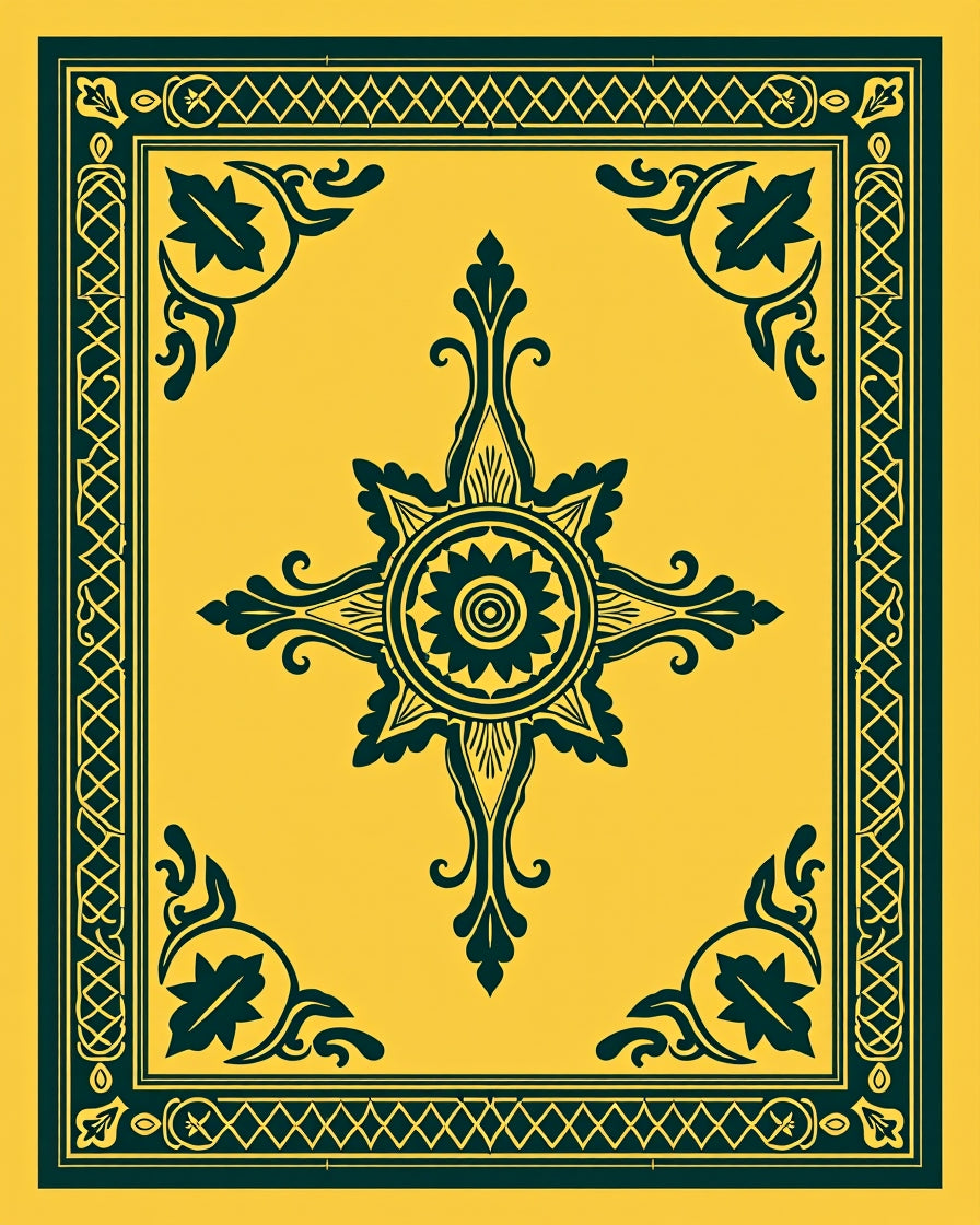 Golden Teal Intricate Floral Medallion Rug