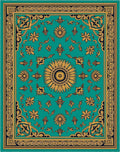 Golden Teal Floral Sunburst Medallion Rug