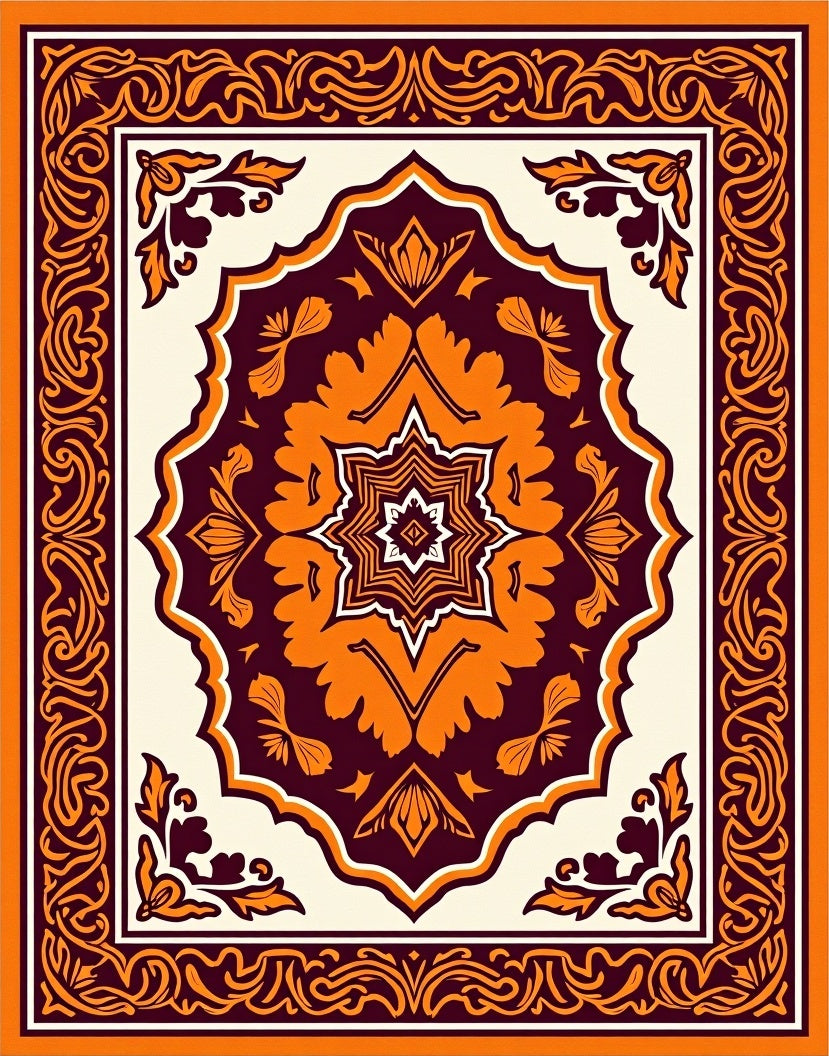 Warm Orange and Plum Medallion Rug