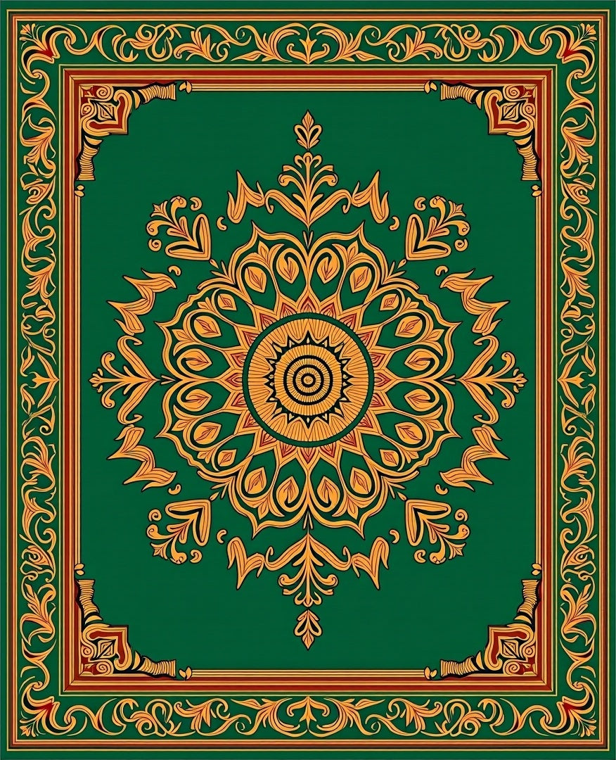 Emerald Green Floral Medallion Border Rug