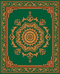 Emerald Green Floral Medallion Border Rug