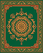 Emerald Green Floral Medallion Border Rug