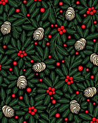 Holiday Green Pine Cone Berry Rug