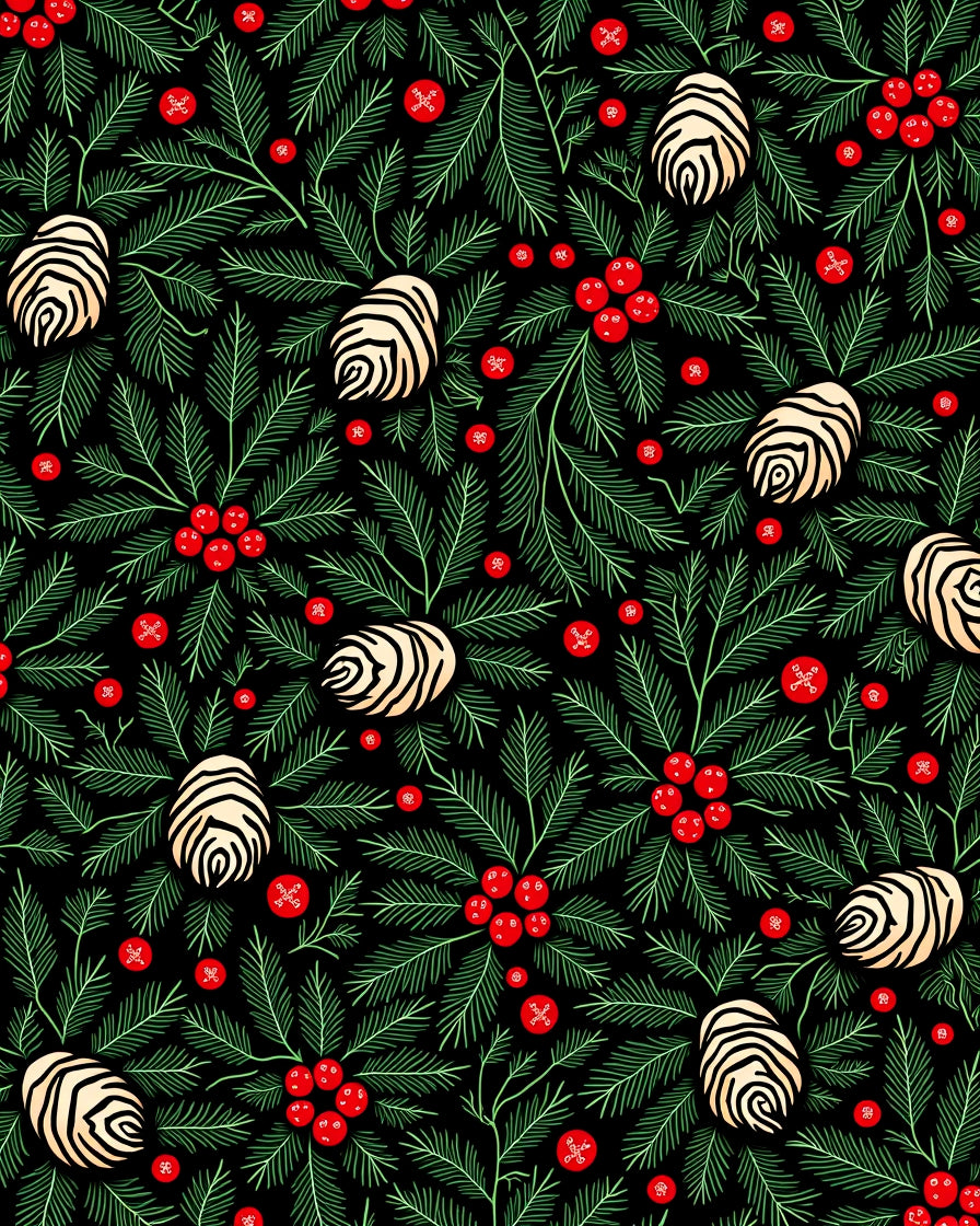 Holiday Green Pine Cone Berry Rug