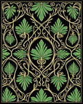 Art Nouveau Green Leaf Swirl Black Rug