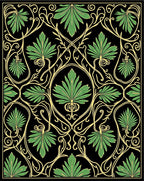 Art Nouveau Green Leaf Swirl Black Rug