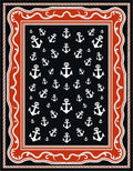 Nautical Anchor Navy Orange Border Rug