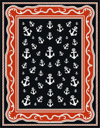 Nautical Anchor Navy Orange Border Rug