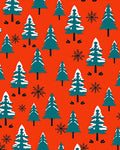 Teal Snow-Dusted Pineflakes On Orange Rug