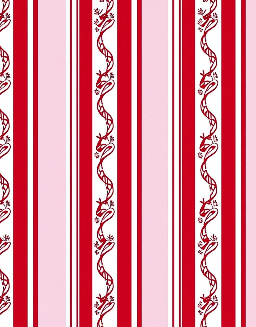 Red Pink Striped Serpent Vines Rug