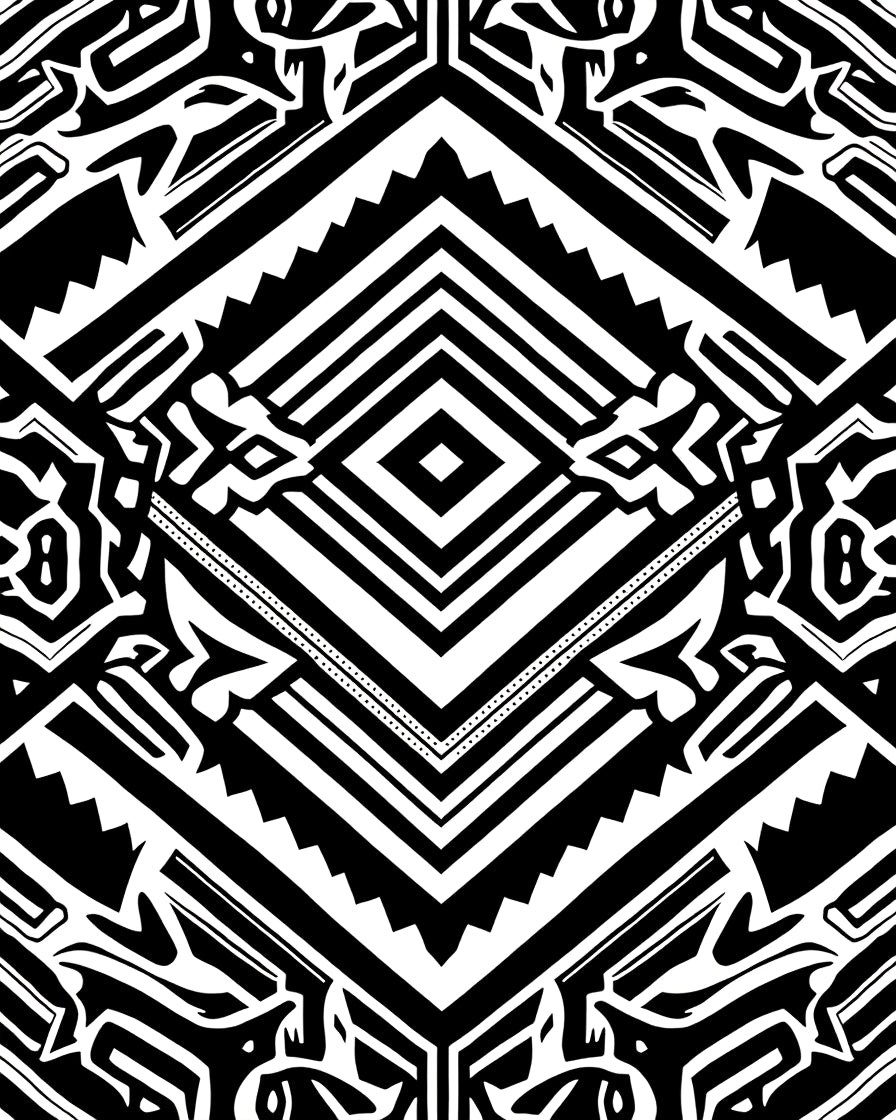 Bold Black White Geometric Tribal Rug