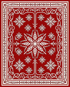 Crimson Red White Snowflake Medallion Rug
