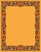 Orange Floral Vine Border Art Rug