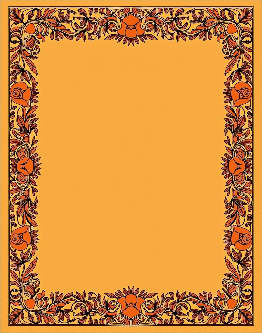 Orange Floral Vine Border Art Rug