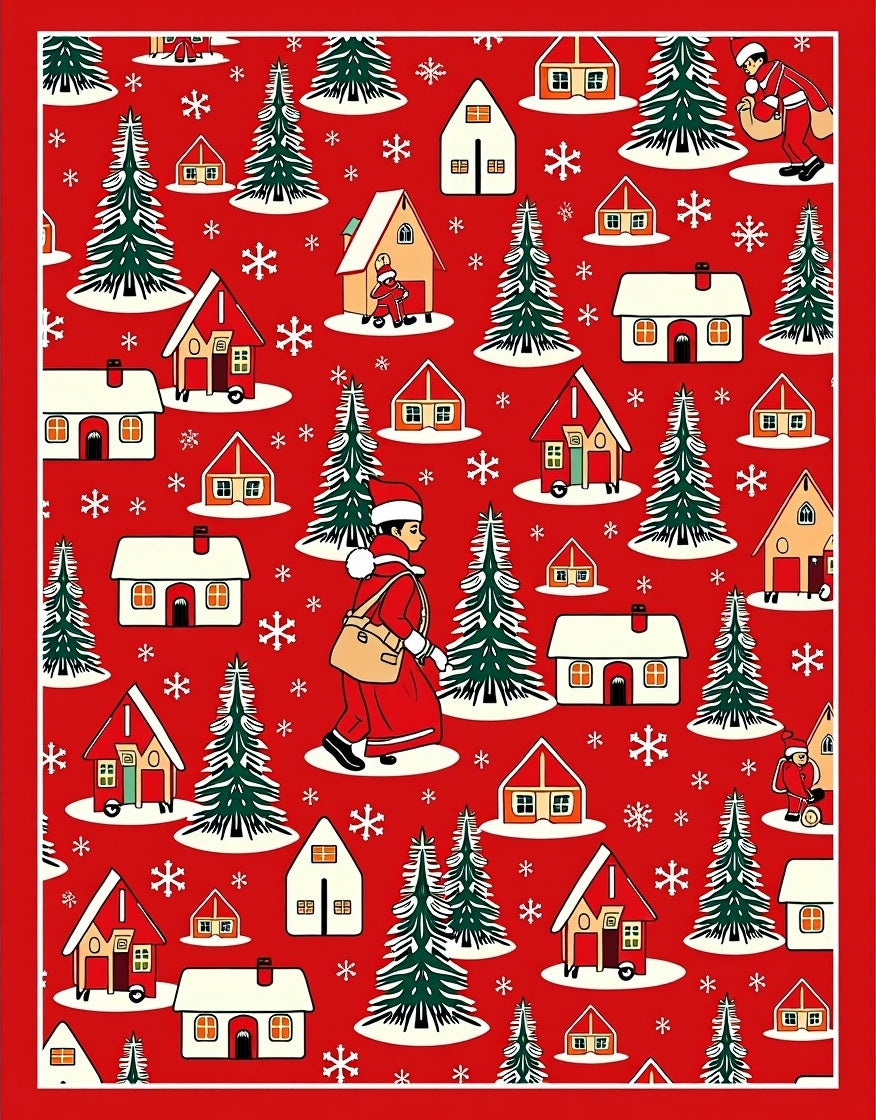 Classic Christmas Village Scene Rug