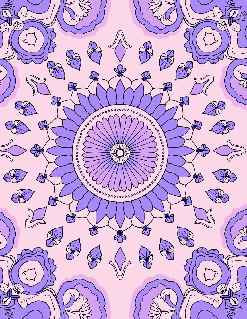 Purple Petal Mandala With Leaves Rug