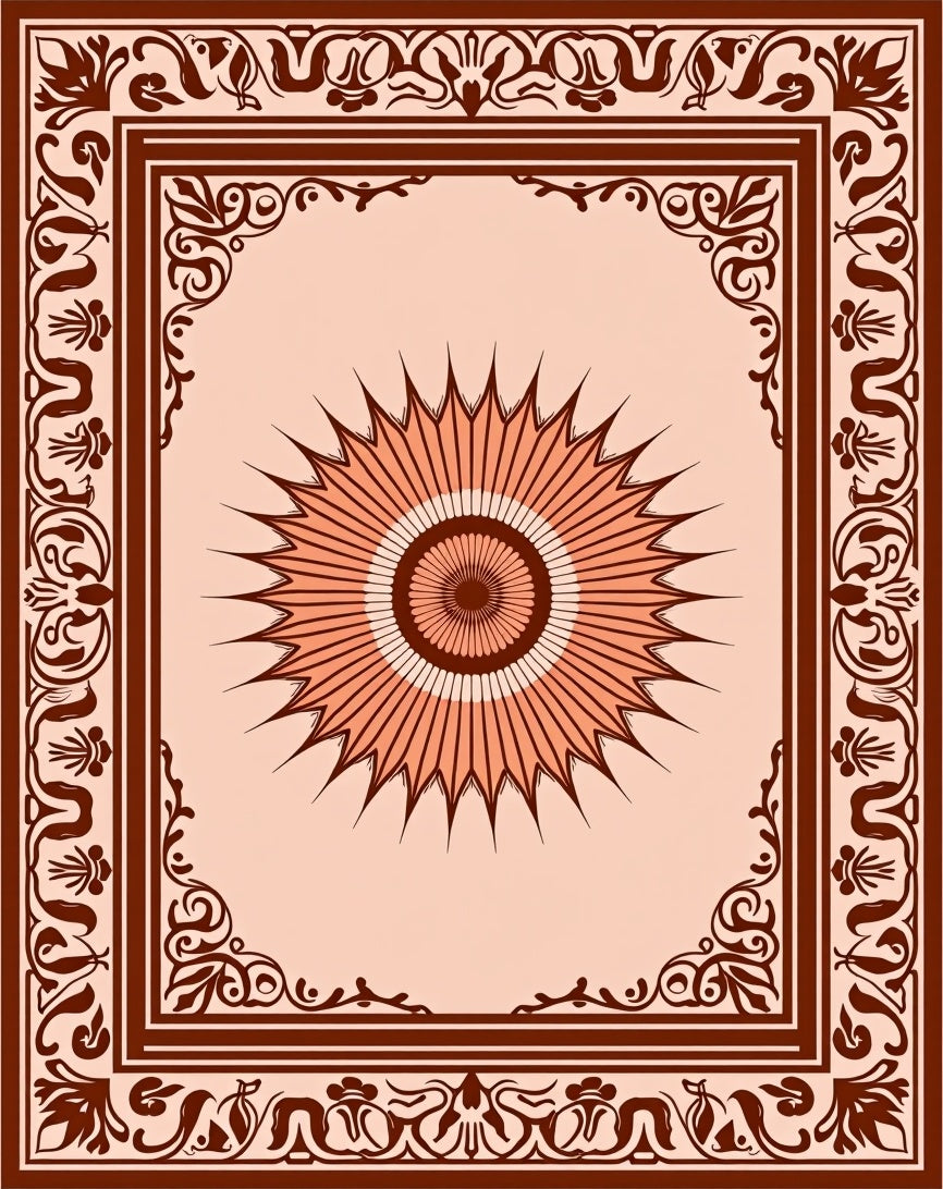 Terracotta Sunburst Bordered Medallion Rug