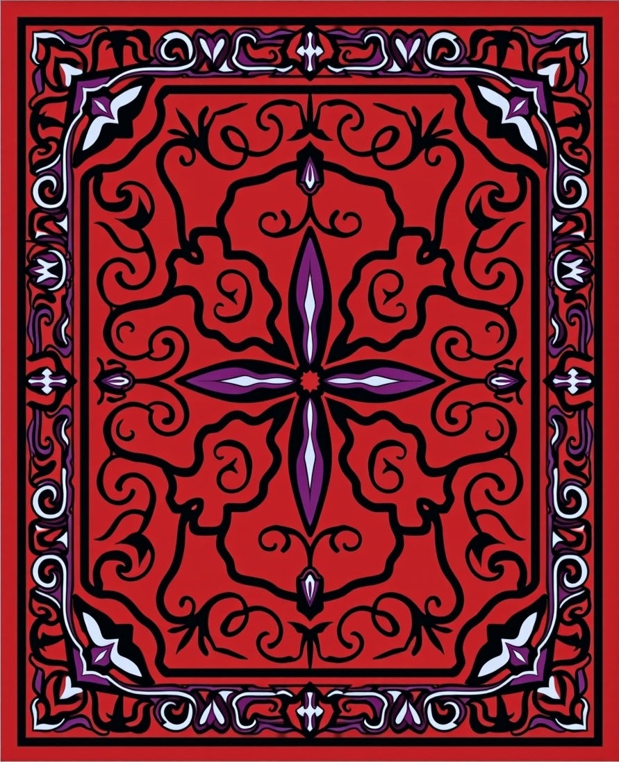 Crimson Red Floral Swirl Border Rug