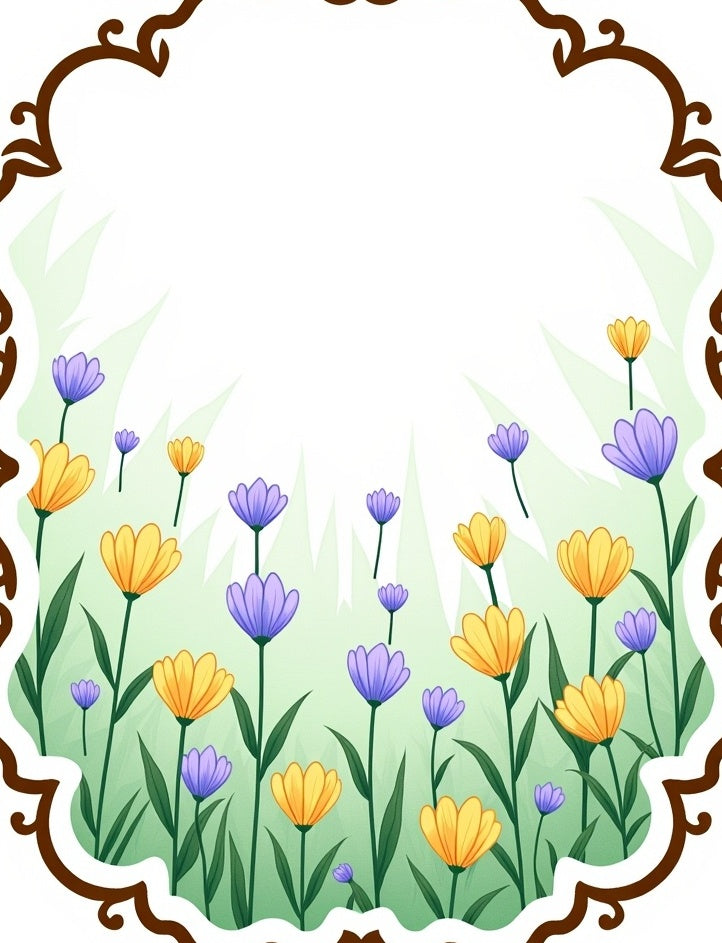Meadow Blooms with Brown Scroll Border Rug