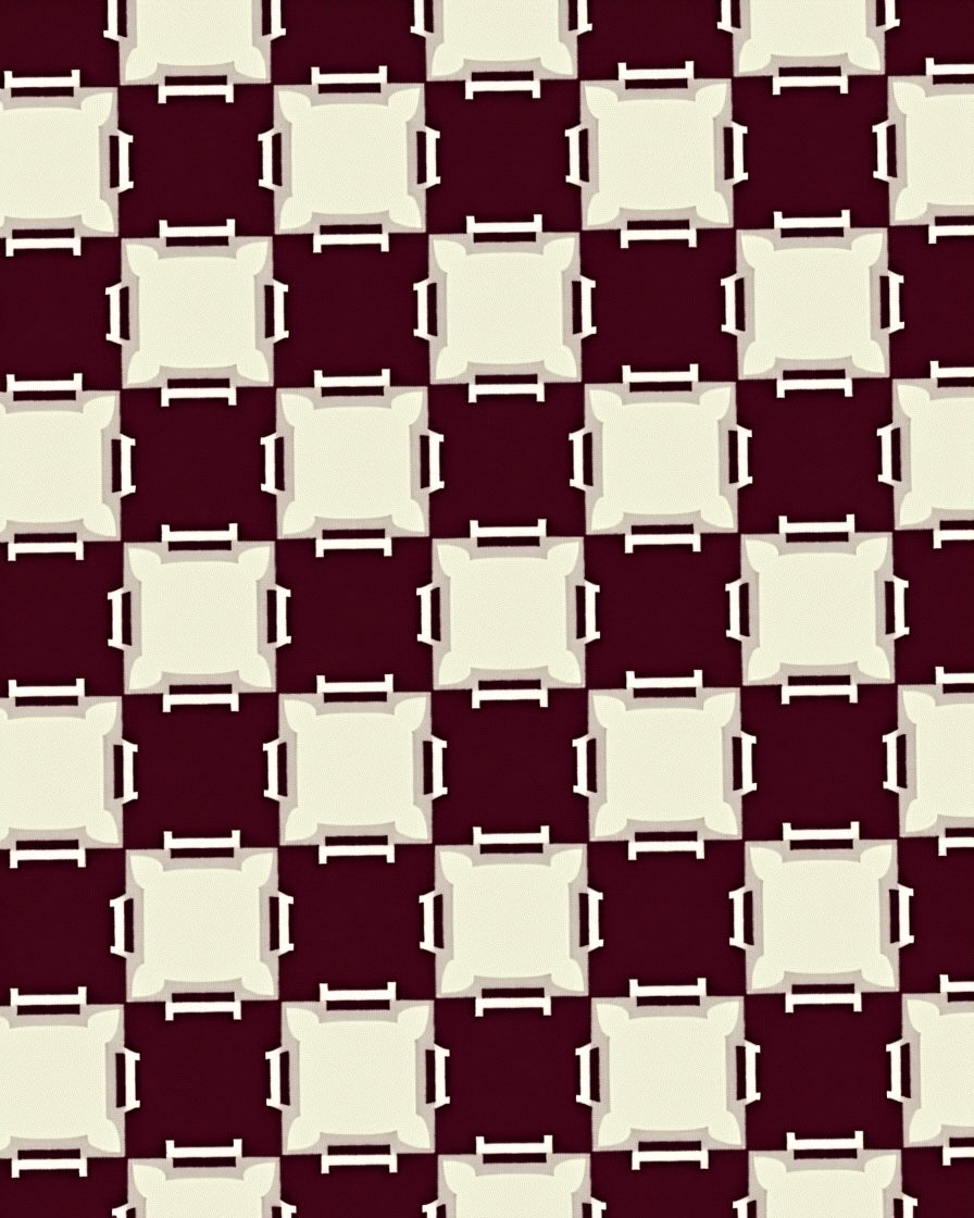 Crimson Cream Checkerboard Fretwork Rug