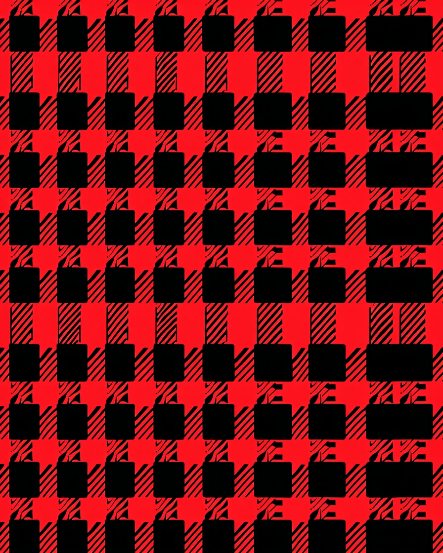 Vibrant Red Black Checkered Grid Rug