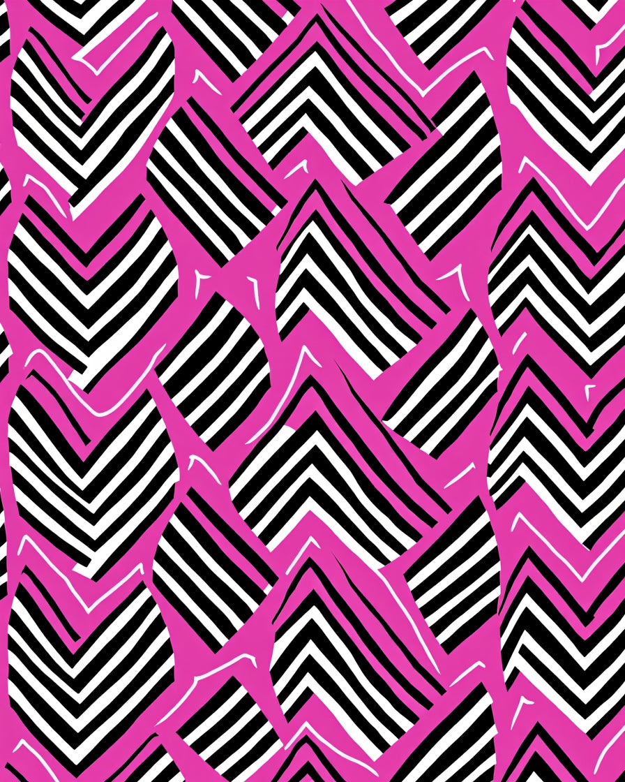 Bold Pink Black White Chevron Shapes Rug